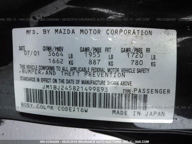 JM1BJ245821499893 - 2002 MAZDA PROTEGE PR5 黑色 照片 9