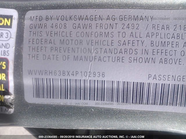 WVWRH63BX4P102936 - 2004 VOLKSWAGEN PASSAT GLX 绿色 照片 9