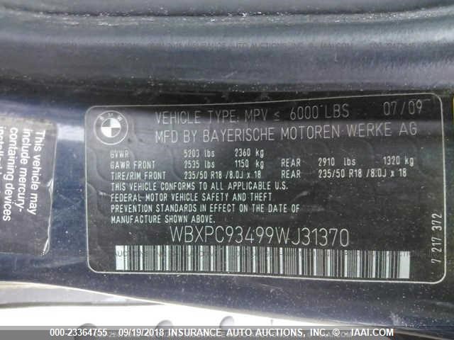 WBXPC93499WJ31370 - 2009 BMW X3 XDRIVE30I BLUE photo 9