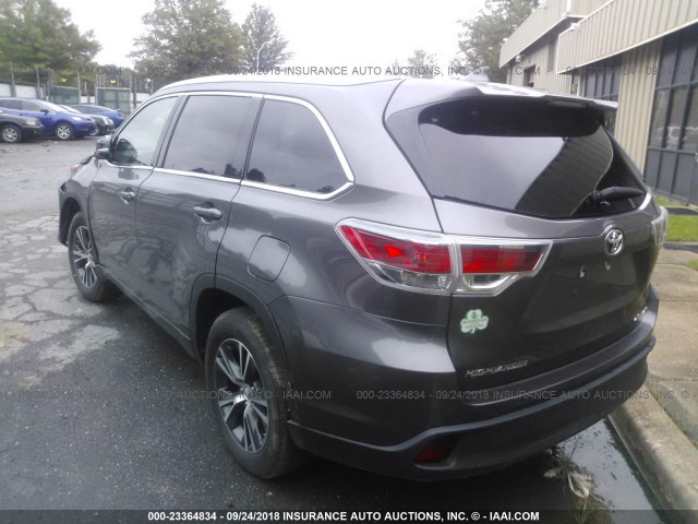 5TDJKRFH1GS320659 - 2016 TOYOTA HIGHLANDER XLE ნაცრისფერი ფოტო 3