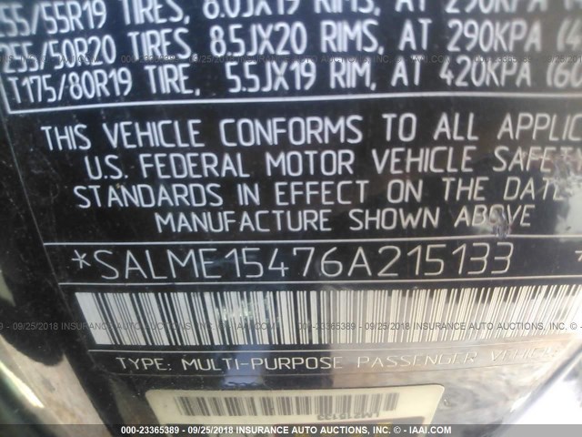 SALME15476A215133 - 2006 LAND ROVER RANGE ROVER HSE BLACK photo 9