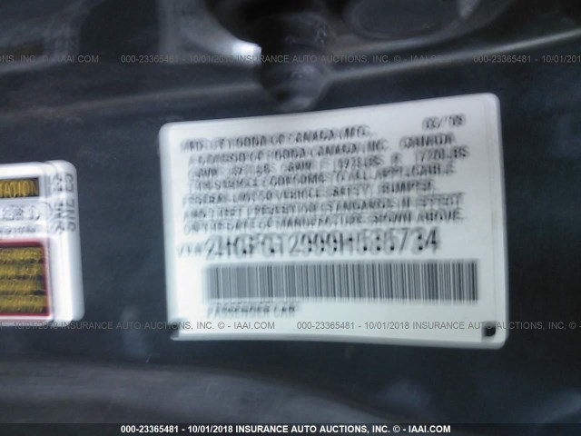 2HGFG12999H535734 - 2009 HONDA CIVIC EXL 灰色 照片 9