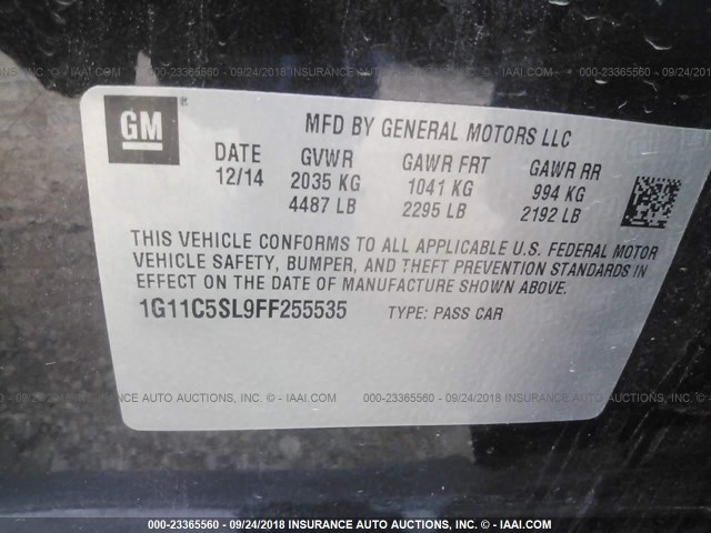 1G11C5SL9FF255535 - 2015 CHEVROLET MALIBU 1LT BLACK photo 9