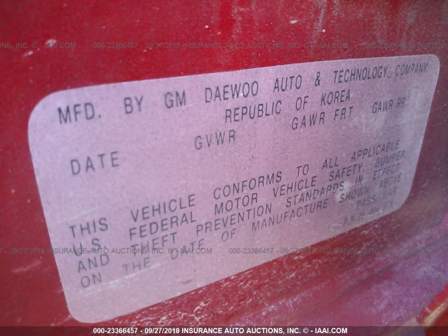 KL1TJ62664B133474 - 2004 CHEVROLET AVEO LS RED photo 9