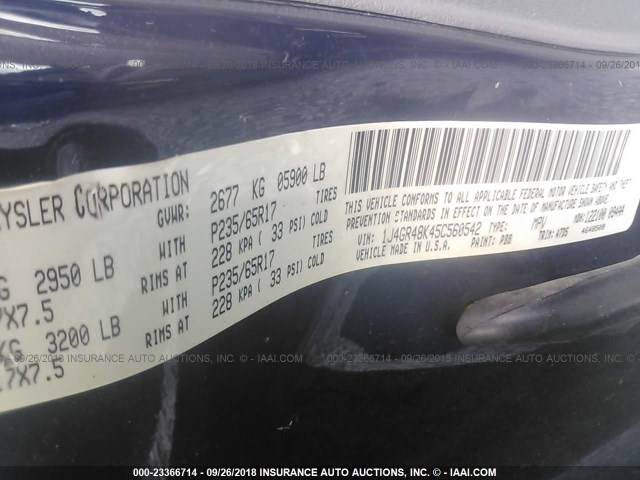 1J4GR48K45C560542 - 2005 JEEP GRAND CHEROKEE LAREDO/COLUMBIA/FREEDOM 蓝色 照片 9