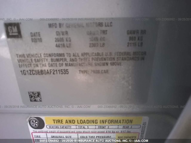 1G1ZC5EB0AF211535 - 2010 CHEVROLET MALIBU 1LT ვერცხლისფერი ფოტო 9