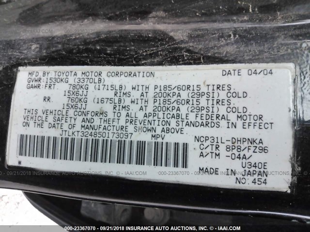 JTLKT334350202889 - 2005 TOYOTA SCION XB Negro foto 9