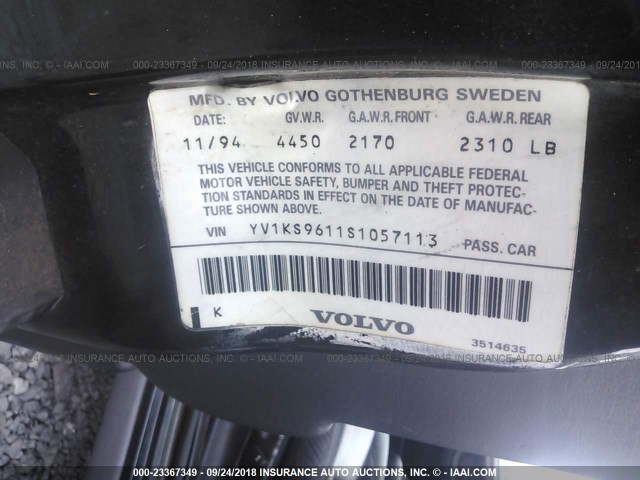 YV1KS9611S1057113 - 1995 VOLVO 960 BLACK photo 9