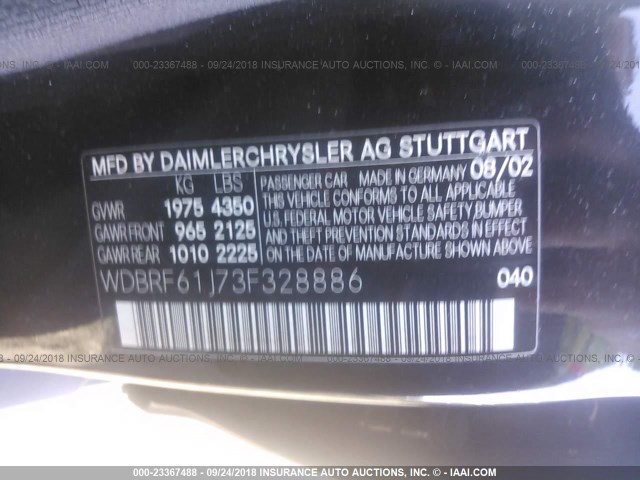 WDBRF61J73F328886 - 2003 MERCEDES-BENZ C 240 BLACK photo 9