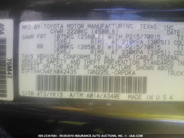 5TFTX4CN4EX042435 - 2014 TOYOTA TACOMA ACCESS CAB Braun Foto 9