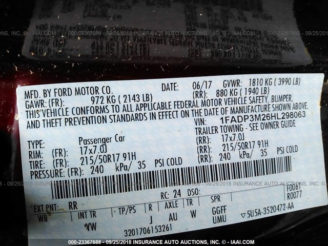 1FADP3M26HL298063 - 2017 FORD FOCUS SEL RED photo 9