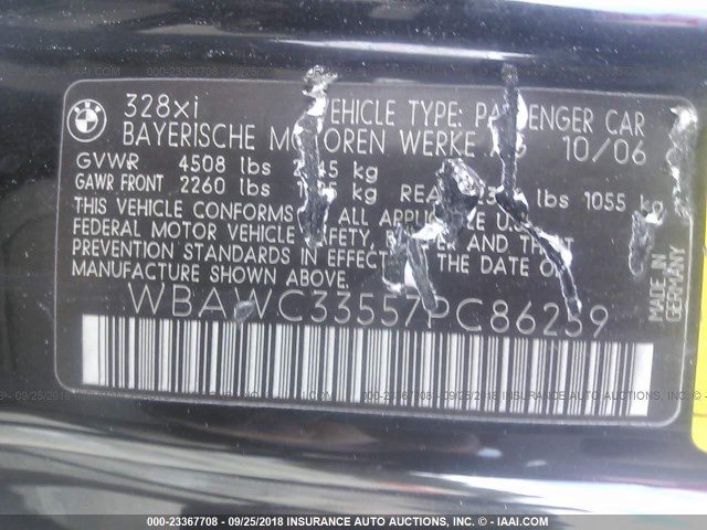 WBAWC33557PC86259 - 2007 BMW 328 XI Noir photo 9