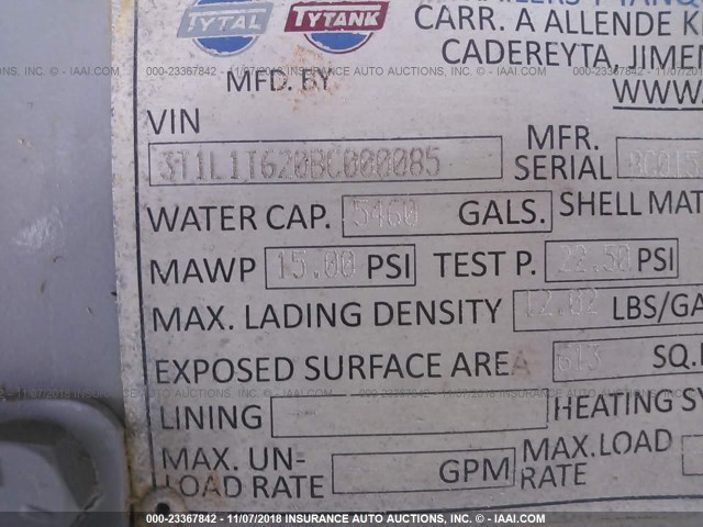 3T1L1T620BC000085 - 2011 TYTAL TANK  GRAY photo 9