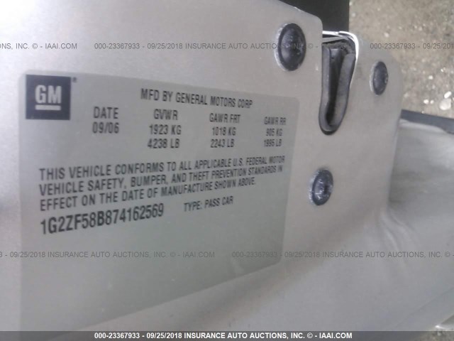 1G2ZF58B874162569 - 2007 PONTIAC G6 VALUE LEADER/BASE SILVER photo 9