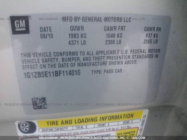 1G1ZB5E11BF114016 - 2011 CHEVROLET MALIBU LS Bej foto 9