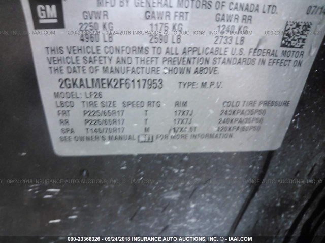 2GKALMEK2F6117953 - 2015 GMC TERRAIN SLE GRAY photo 9