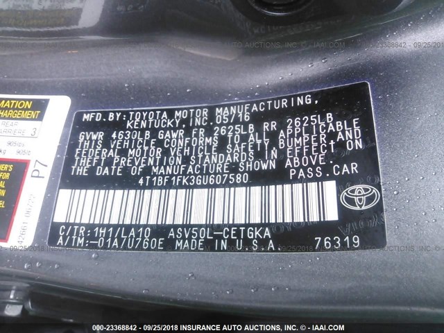 4T1BF1FK3GU607580 - 2016 TOYOTA CAMRY LE/XLE/SE/XSE 灰色 照片 9