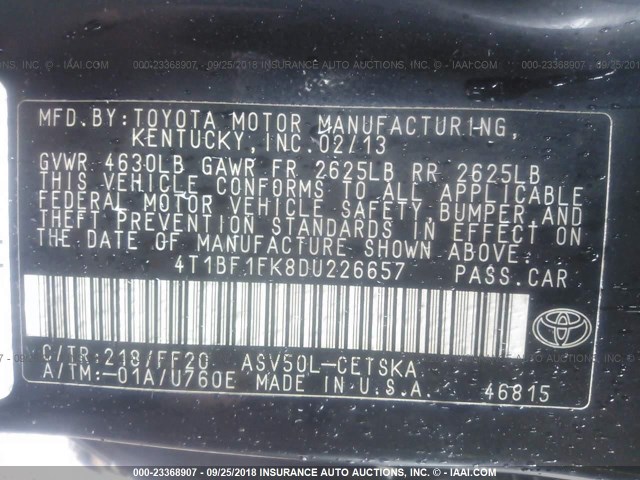 4T1BF1FK8DU226657 - 2013 TOYOTA CAMRY L/SE/LE/XLE Qara foto 9