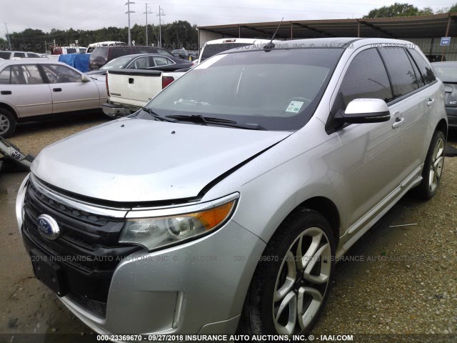 2FMDK3AK3DBA09563 - 2013 FORD EDGE SPORT SILVER photo 2