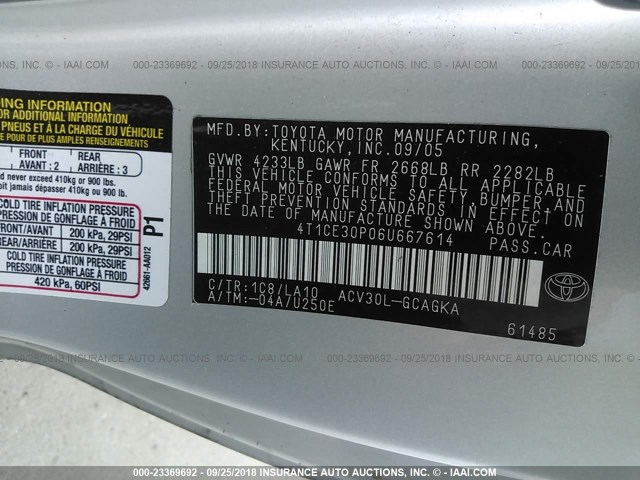 4T1CE30P06U667614 - 2006 TOYOTA CAMRY SOLARA SE/SLE ვერცხლისფერი ფოტო 9