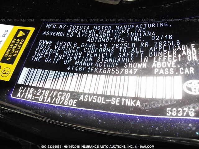 4T4BF1FKXGR557847 - 2016 TOYOTA CAMRY LE/XLE/SE/XSE 黑色 照片 9