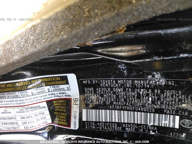 4T1BF1FK6FU480029 - 2015 TOYOTA CAMRY LE/XLE/SE/XSE 绿色 照片 9