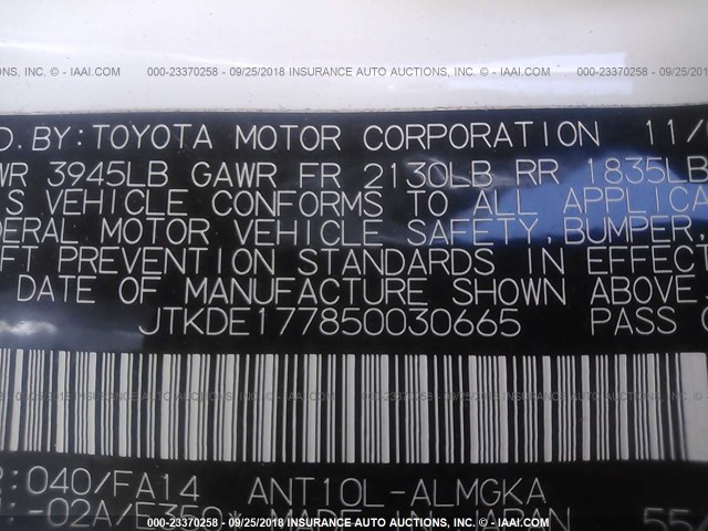 JTKDE177850030665 - 2005 TOYOTA SCION TC 白色 照片 9