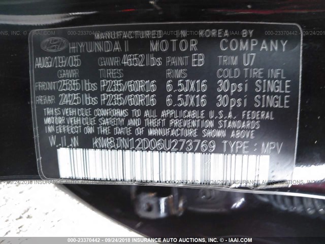 KM8JN12D06U273769 - 2006 HYUNDAI TUCSON GLS/LIMITED BLACK photo 9