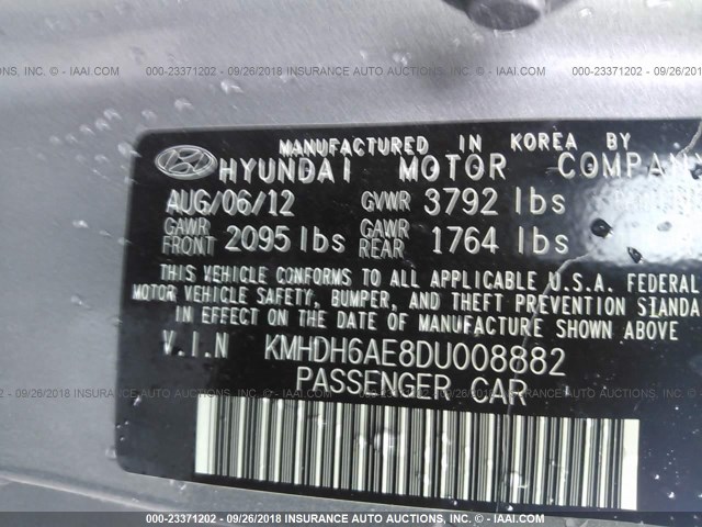 KMHDH6AE8DU008882 - 2013 HYUNDAI ELANTRA COUPE GS/SE SILVER photo 9