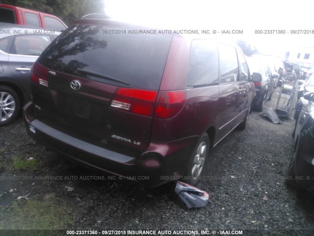 5TDZA23C44S216300 - 2004 TOYOTA SIENNA CE/LE RED photo 4