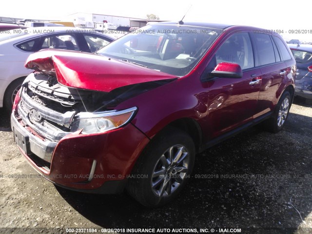 2FMDK4JC3BBB18164 - 2011 FORD EDGE SEL RED photo 2