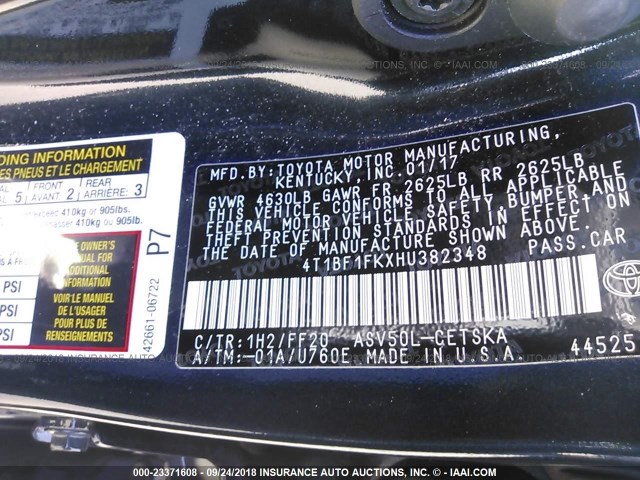 4T1BF1FKXHU382348 - 2017 TOYOTA CAMRY LE/XLE/SE/XSE 灰色 照片 9