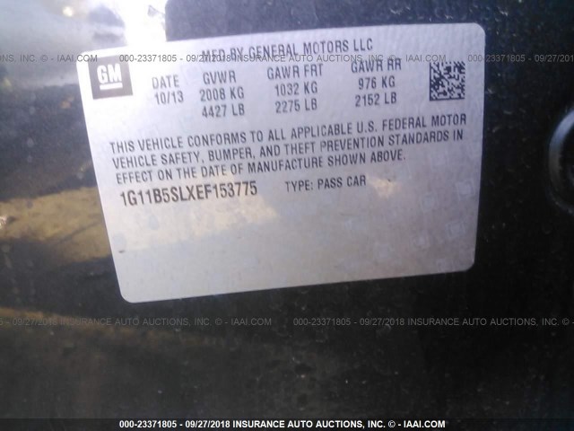 1G11B5SLXEF153775 - 2014 CHEVROLET MALIBU LS ნაცრისფერი ფოტო 9