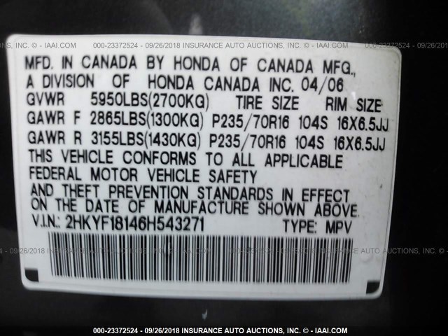 2HKYF18146H543271 - 2006 HONDA PILOT LX BLUE photo 9