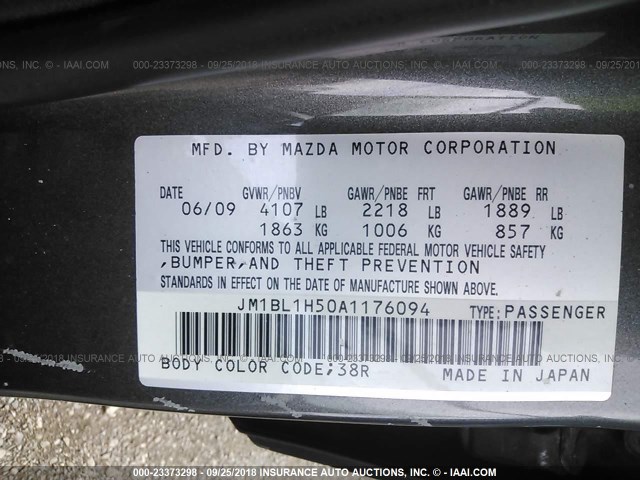 JM1BL1H50A1176094 - 2010 MAZDA 3 S BLACK photo 9