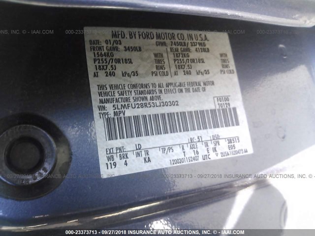 5LMFU28R53LJ30302 - 2003 LINCOLN NAVIGATOR Hellblau Foto 9