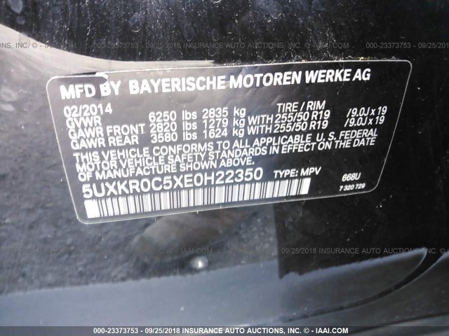 5UXKR0C5XE0H22350 - 2014 BMW X5 XDRIVE35I BLACK photo 9