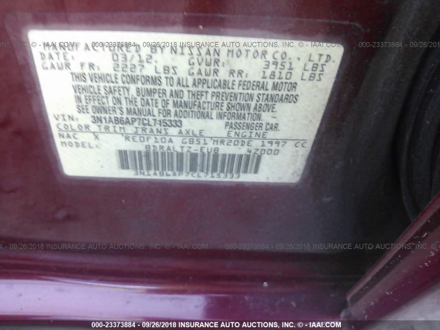 3N1AB6AP7CL715333 - 2012 NISSAN SENTRA 2.0/2.0S/SR/2.0SL RED photo 9