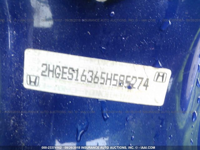 2HGES16365H585274 - 2005 HONDA CIVIC DX VP Tünd mavi foto 9