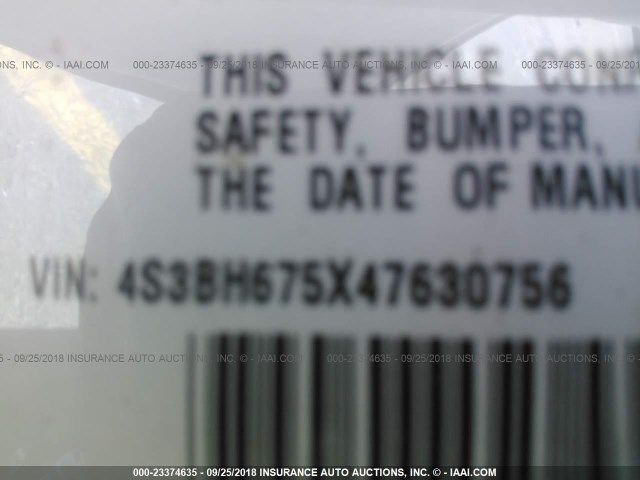 4S3BH675X47630756 - 2004 SUBARU LEGACY OUTBACK AWP 银色 照片 9