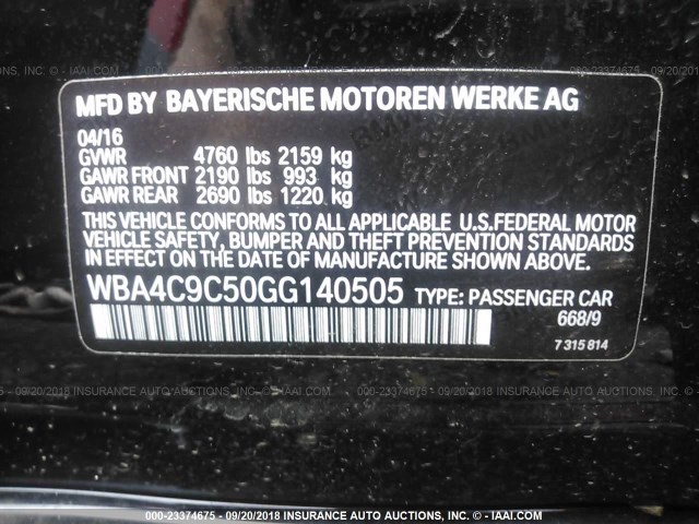 WBA4C9C50GG140505 - 2016 BMW 428 XI/GRAN COUPE/SULEV BLACK photo 9