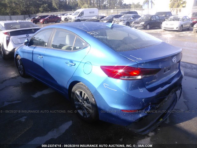 5NPD84LF7JH339263 - 2018 HYUNDAI ELANTRA SEL/VALUE/LIMITED BLUE photo 3