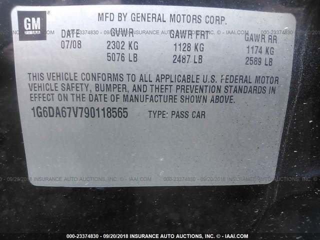 1G6DA67V790118565 - 2009 CADILLAC STS BLACK photo 9