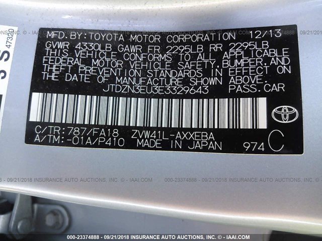 JTDZN3EU3E3329643 - 2014 TOYOTA PRIUS V BLUE photo 9