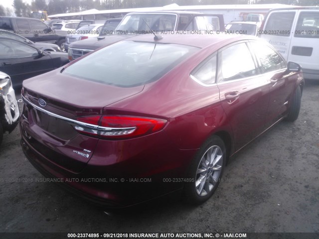 3FA6P0LU9HR356906 - 2017 FORD FUSION SE HYBRID RED photo 4