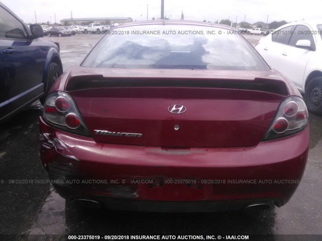 KMHHM66D67U253536 - 2007 HYUNDAI TIBURON GS RED photo 6