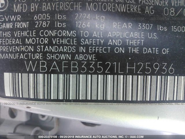 WBAFB33521LH25936 - 2001 BMW X5 4.4I SILVER photo 9