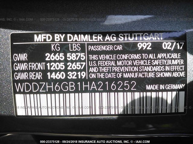 WDDZH6GB1HA216252 - 2017 MERCEDES-BENZ E 400 4MATIC GRAY photo 9