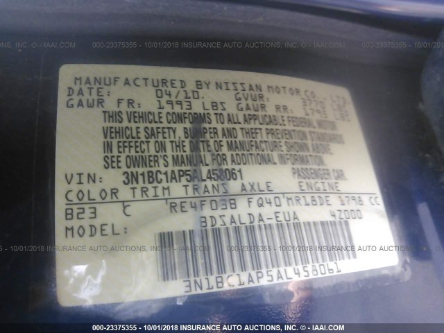 3N1BC1AP5AL458061 - 2010 NISSAN VERSA S/SL BLUE photo 9