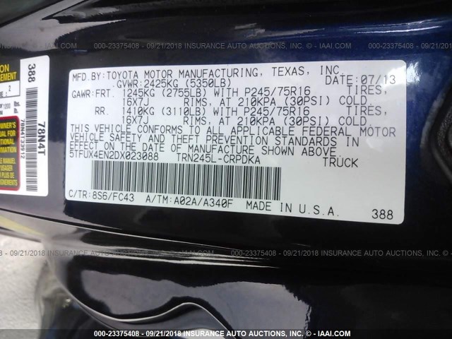 5TFUX4EN2DX023088 - 2013 TOYOTA TACOMA ACCESS CAB Blau Foto 9